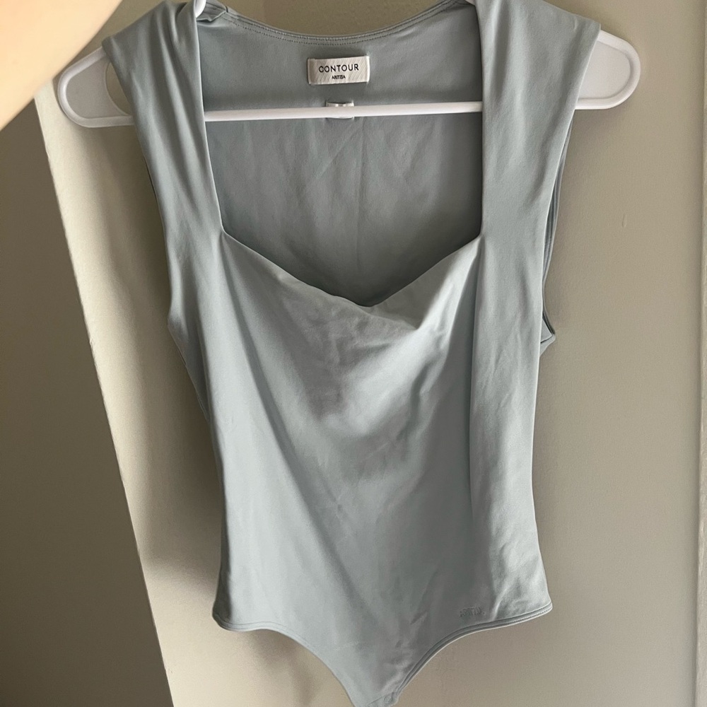 Aritzia Blue Asymmetrical Sleeveless Bodysuit